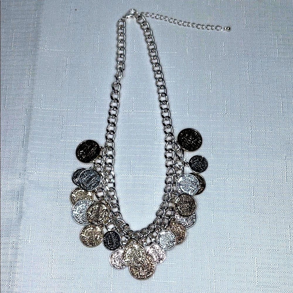 Francaise Republique | Chic Silver and Gold Coin Necklace Bohemian NWOT - Picture 5 of 8
